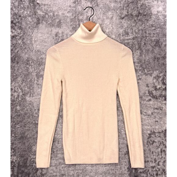 Muji Sweater Small Womens 100% Merino Wool Ribbed Turtleneck Fittedw - Picture 1 of 8
